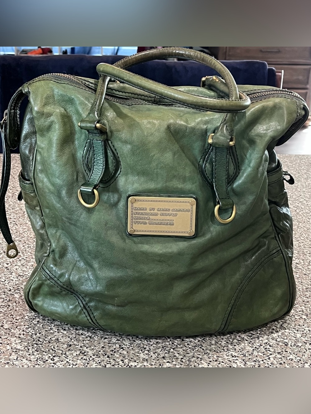 Marc by Marc Jacobs Too Hot To Handle Distressed Green Leather Top Handle Bag